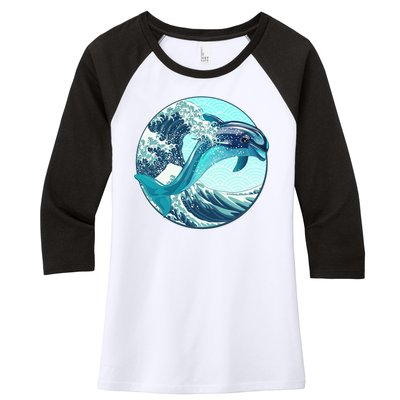 The Great Wave Dolphin Women's Tri-Blend 3/4-Sleeve Raglan Shirt