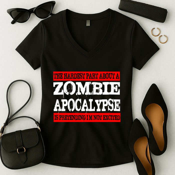 The Hardest Part About The Zombie Apocalypse Is Pretending I'm Not Excited Women's V-Neck T-Shirt