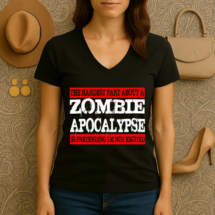 The Hardest Part About The Zombie Apocalypse Is Pretending I'm Not Excited Women's V-Neck T-Shirt
