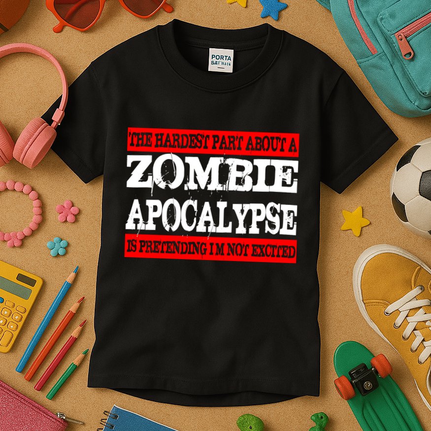 The Hardest Part About The Zombie Apocalypse Is Pretending I'm Not Excited Kids T-Shirt