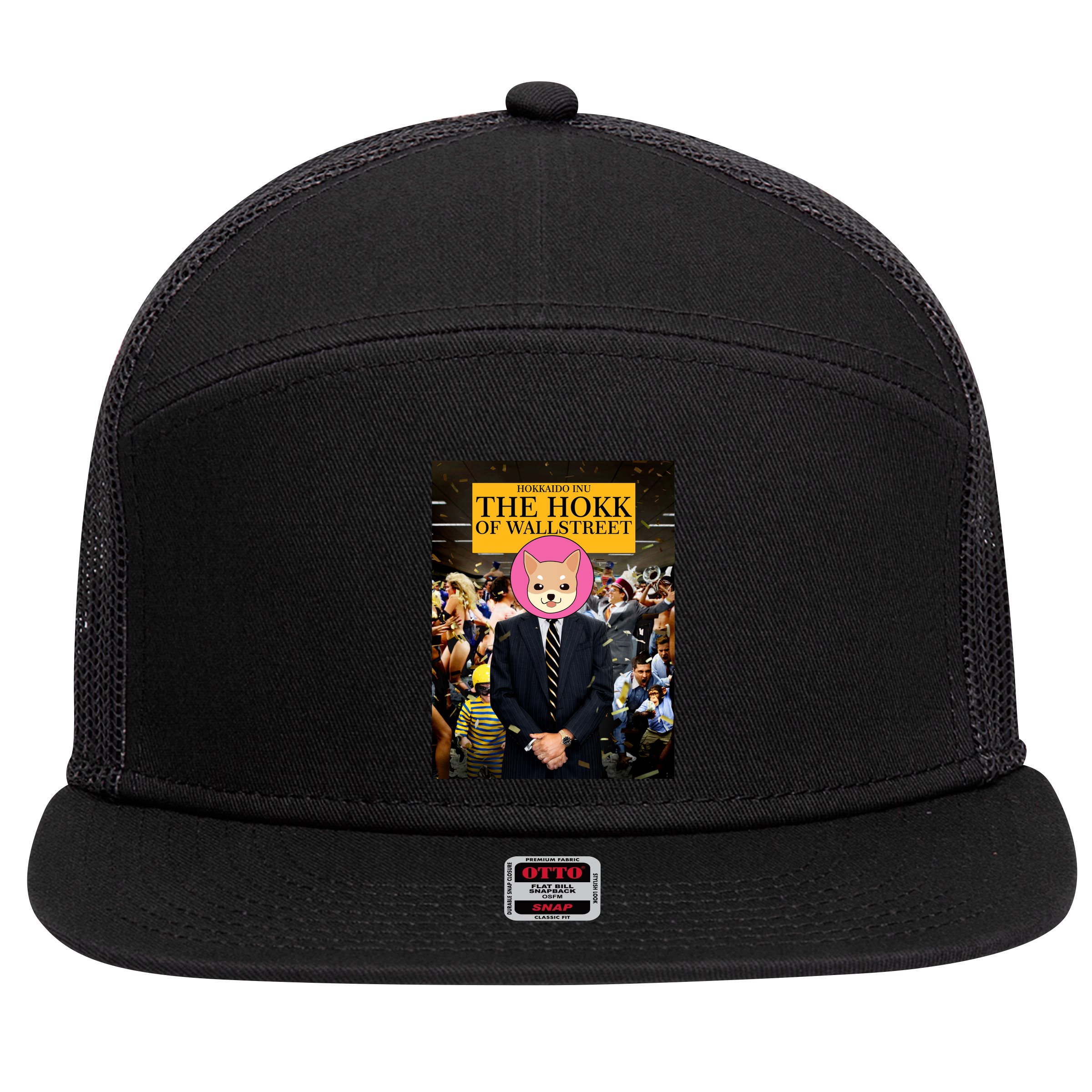 The Hokk of Wallstreet Hokkaido Inu Coin Crypto Currency 7 Panel Mesh Trucker Snapback Hat