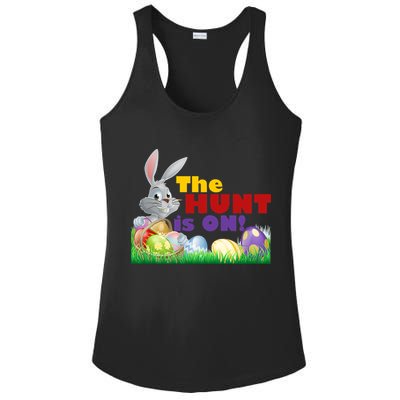 The Hunt is On! Easter Rabbit Egg Hunt Ladies PosiCharge Competitor Racerback Tank