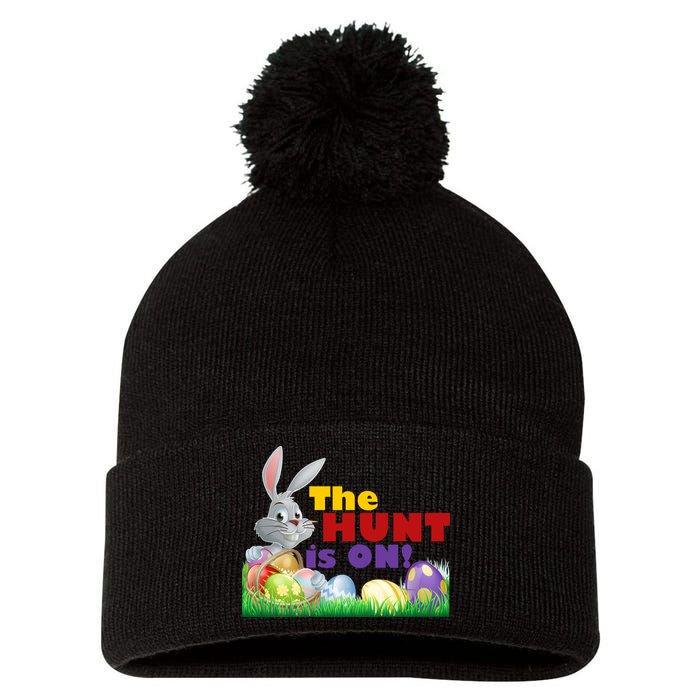 The Hunt is On! Easter Rabbit Egg Hunt Pom Pom 12in Knit Beanie