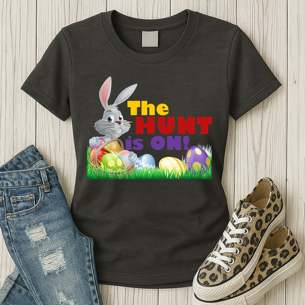 The Hunt is On! Easter Rabbit Egg Hunt Womens T-Shirt