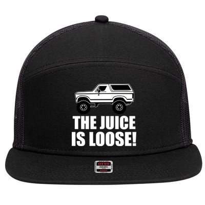 The Juice is Loose White Bronco Funny 7 Panel Mesh Trucker Snapback Hat