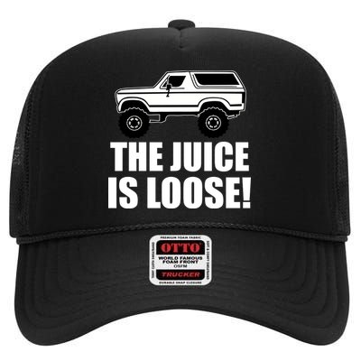 The Juice is Loose White Bronco Funny High Crown Mesh Back Trucker Hat