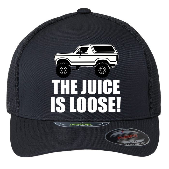 The Juice is Loose White Bronco Funny Flexfit Unipanel Trucker Cap