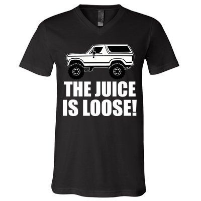 The Juice is Loose White Bronco Funny V-Neck T-Shirt