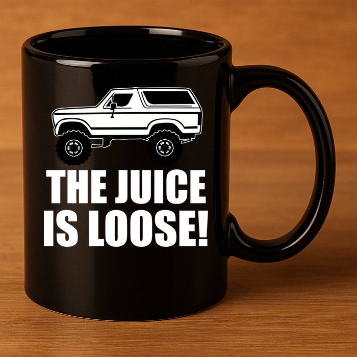 The Juice is Loose White Bronco Funny 11oz C Handle Ceramic Mug