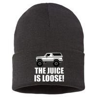 The Juice is Loose White Bronco Funny Sustainable Knit Beanie