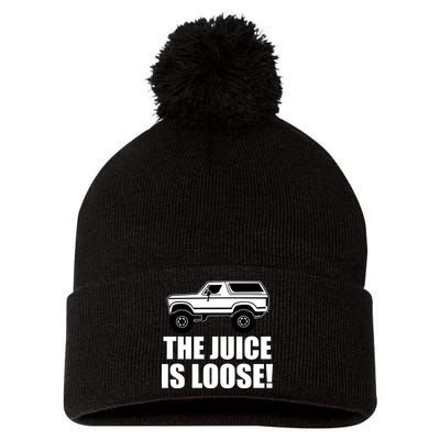 The Juice is Loose White Bronco Funny Pom Pom 12in Knit Beanie