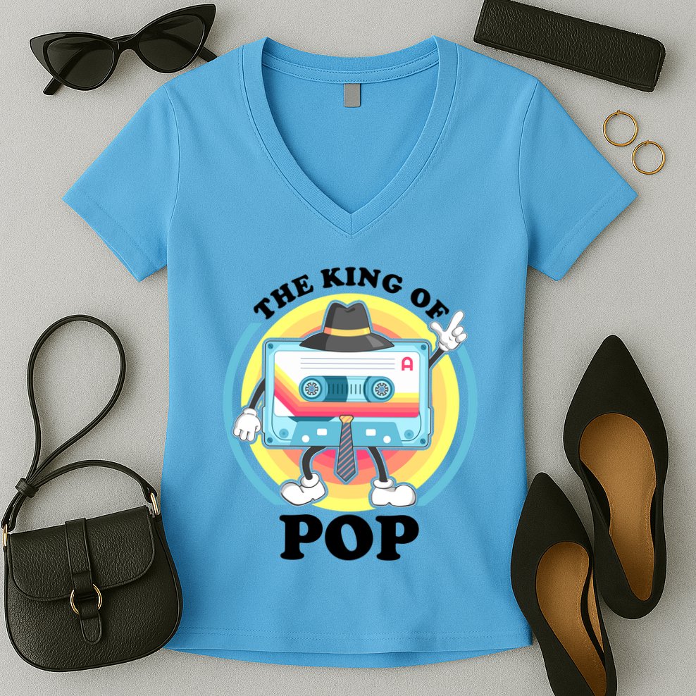 The King of Pop Retro Cassette Tape Women's V-Neck T-Shirt