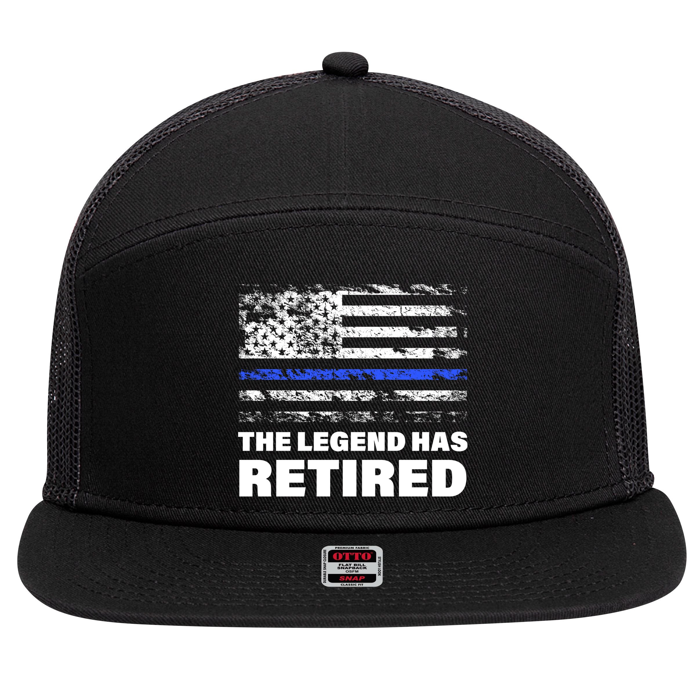 The Legend Has Retired Blue Thin Line 7 Panel Mesh Trucker Snapback Hat