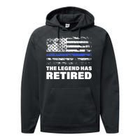 The Legend Has Retired Blue Thin Line Performance Fleece Hoodie