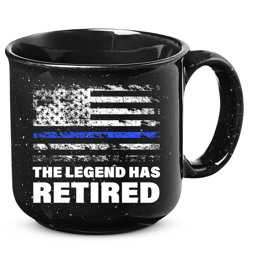 The Legend Has Retired Blue Thin Line 15oz Campfire Ceramic Mug