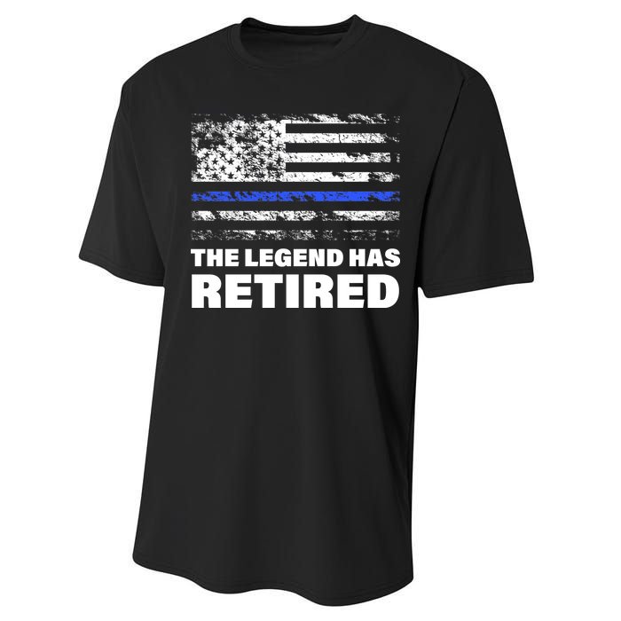 The Legend Has Retired Blue Thin Line Performance Sprint T-Shirt