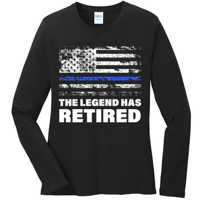 The Legend Has Retired Blue Thin Line Ladies Long Sleeve Shirt