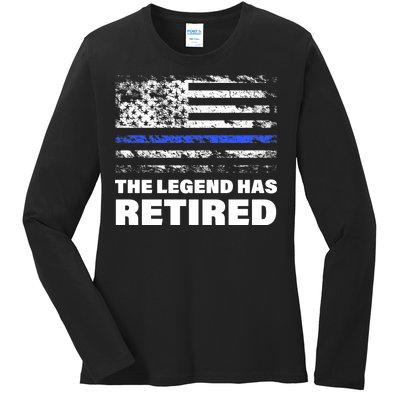 The Legend Has Retired Blue Thin Line Ladies Long Sleeve Shirt