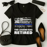 The Legend Has Retired Blue Thin Line Women's V-Neck T-Shirt