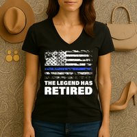 The Legend Has Retired Blue Thin Line Women's V-Neck T-Shirt
