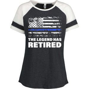 The Legend Has Retired Blue Thin Line Enza Ladies Jersey Colorblock Tee