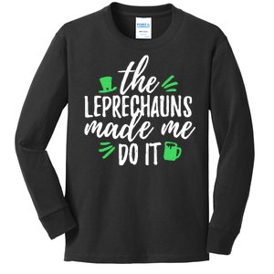 The Leprechauns Made Me Do It Funny Kids Long Sleeve Shirt