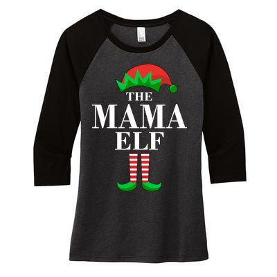 The Mama Elf Family Matching Christmas Women's Tri-Blend 3/4-Sleeve Raglan Shirt