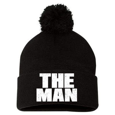 The Man Distressed Logo Pom Pom 12in Knit Beanie