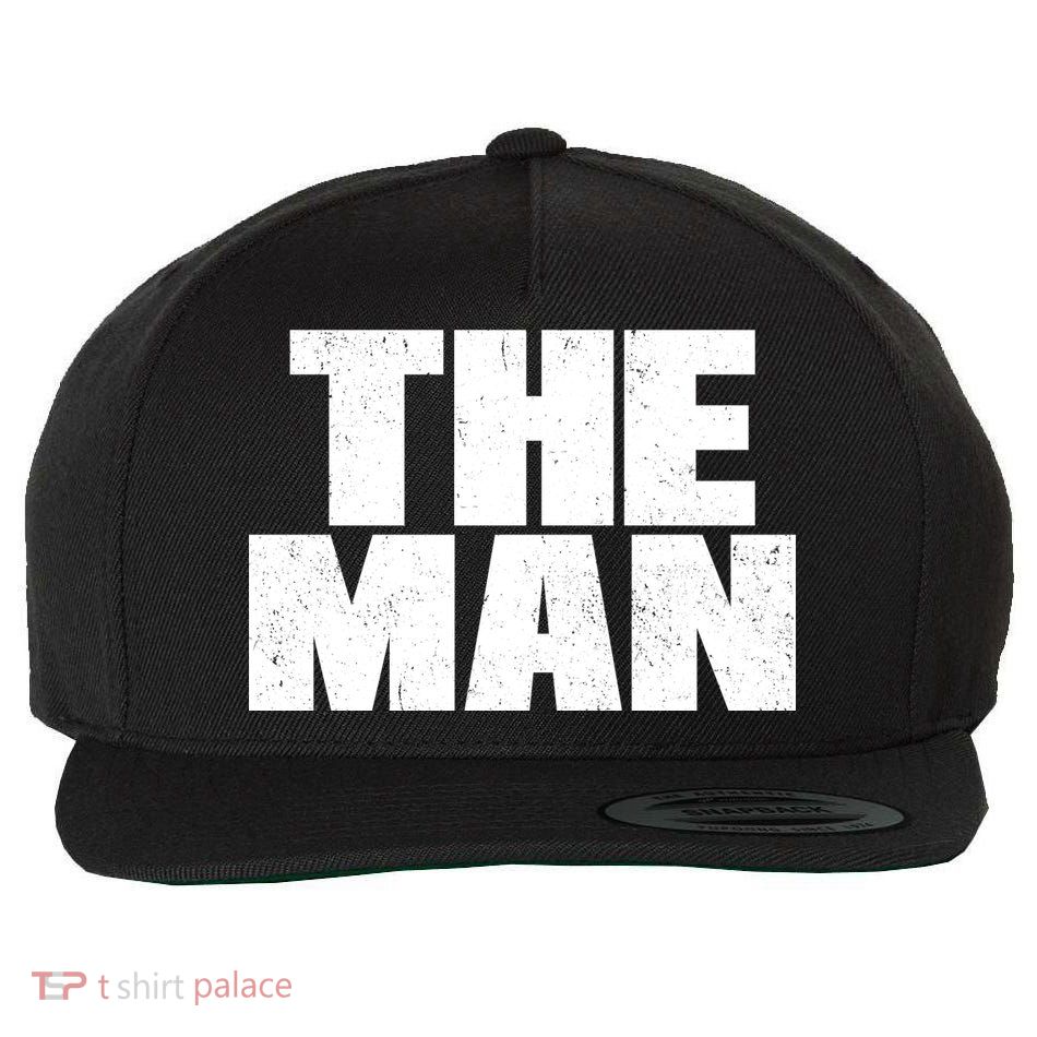 The Man Distressed Logo Wool Snapback Cap