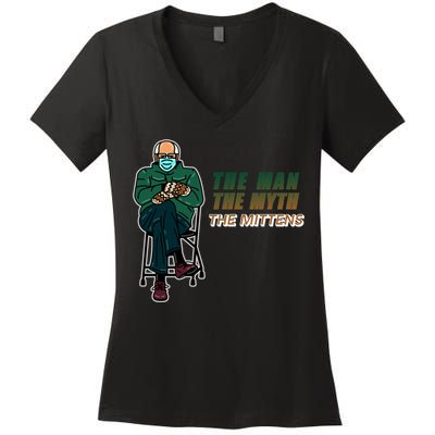 The Man Myth The Mittens Bernie Sanders Women's V-Neck T-Shirt