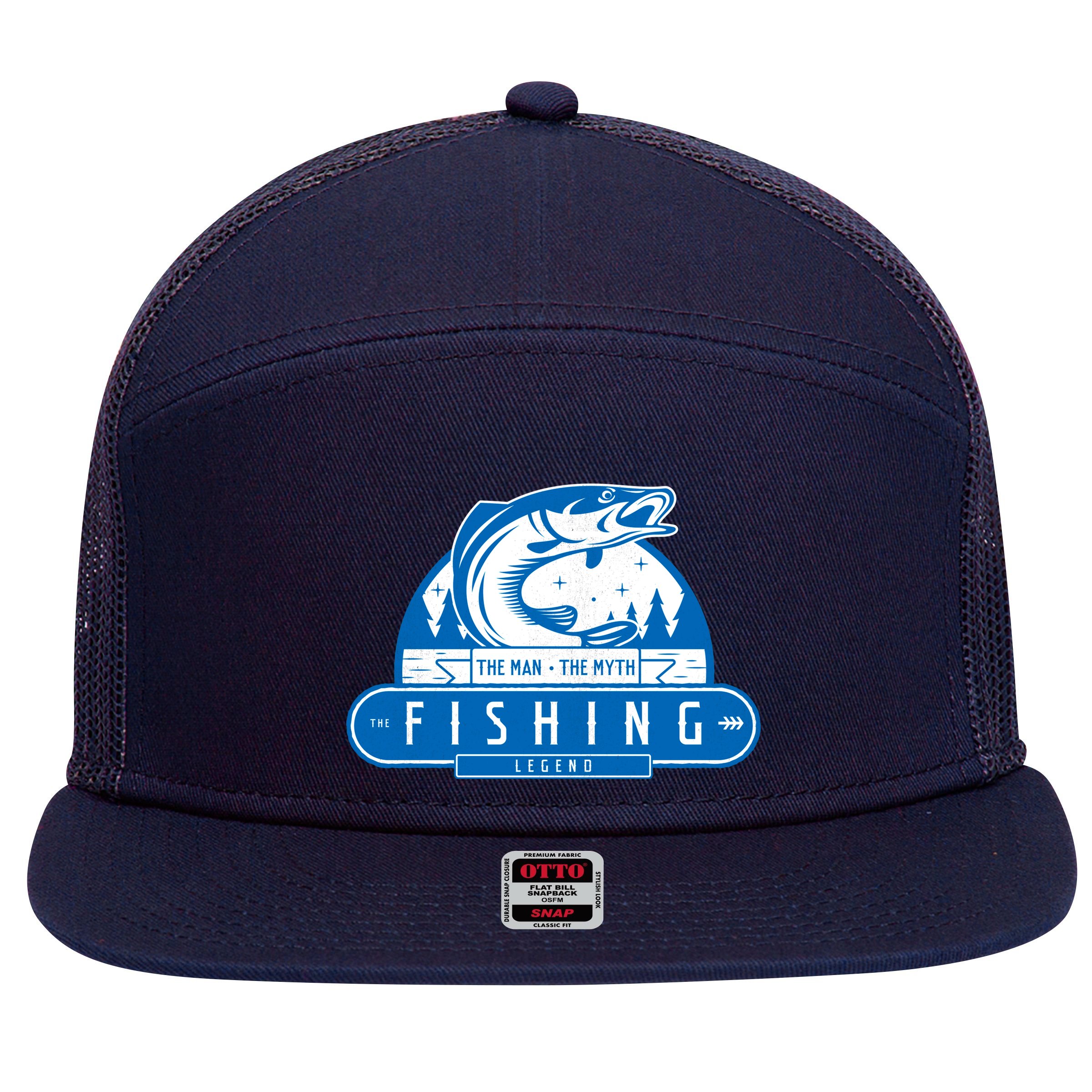 The Man The Myth The Fishing Legend 7 Panel Mesh Trucker Snapback Hat
