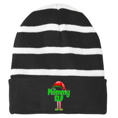 The Mommy Elf Christmas Striped Beanie with Solid Band