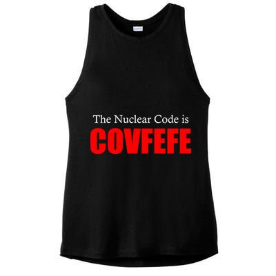 The Nuclear Code is Covfefe Funny Tweet Ladies PosiCharge Tri-Blend Wicking Tank