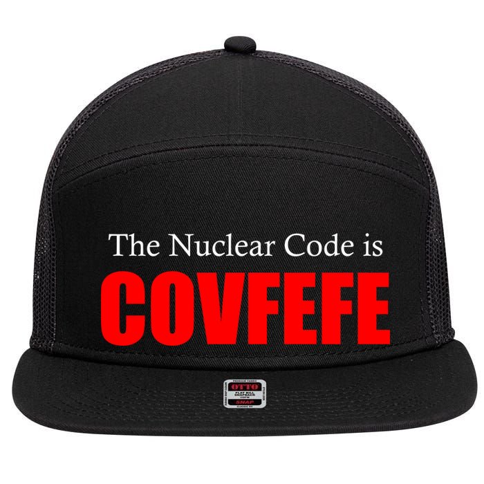 The Nuclear Code is Covfefe Funny Tweet 7 Panel Mesh Trucker Snapback Hat