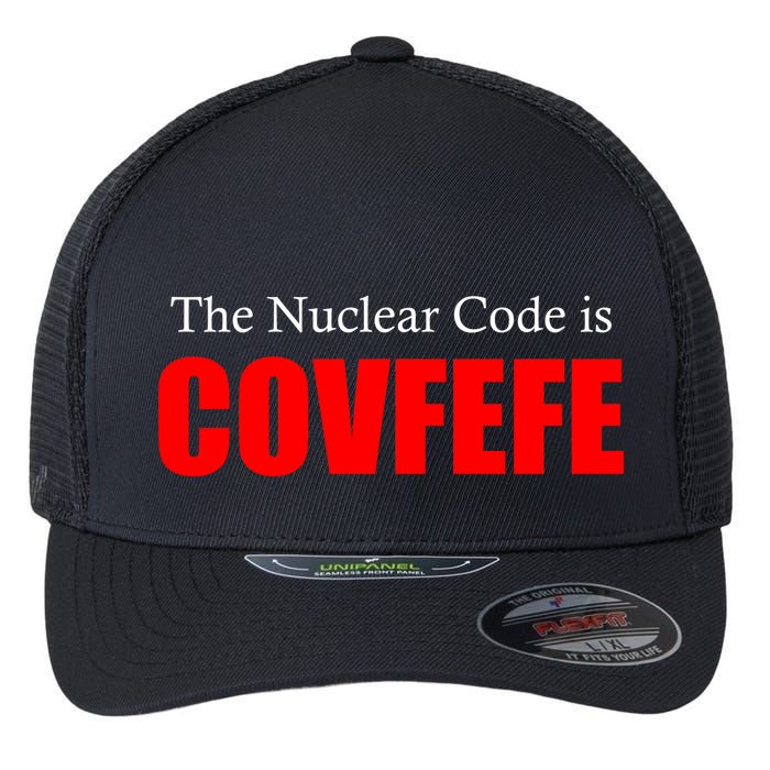The Nuclear Code is Covfefe Funny Tweet Flexfit Unipanel Trucker Cap