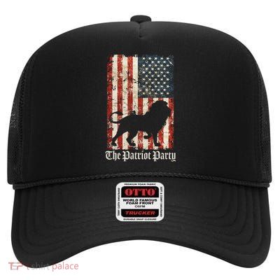 The Patriot Party Lion Distressed Flag High Crown Mesh Back Trucker Hat