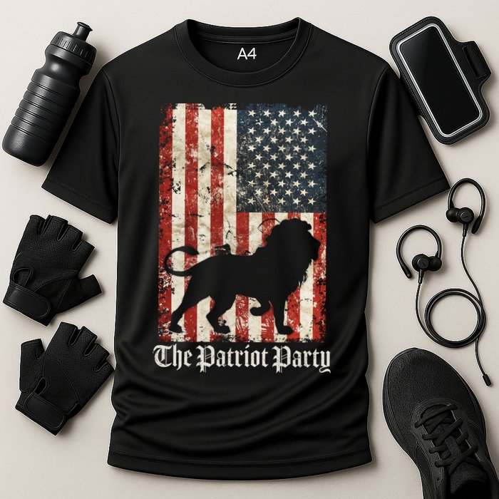 The Patriot Party Lion Distressed Flag Cooling Performance Crew T-Shirt