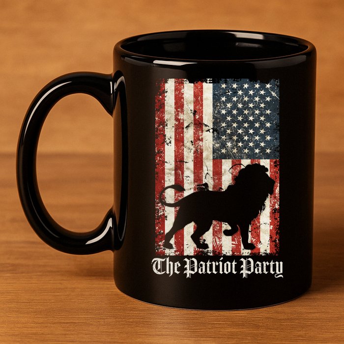 The Patriot Party Lion Distressed Flag 11oz C Handle Ceramic Mug