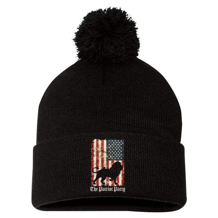 The Patriot Party Lion Distressed Flag Pom Pom 12in Knit Beanie