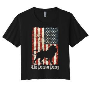 The Patriot Party Lion Distressed Flag Women's Crop Top Tee