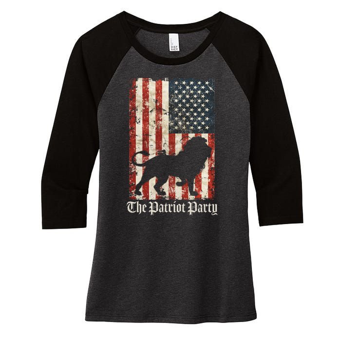 The Patriot Party Lion Distressed Flag Women's Tri-Blend 3/4-Sleeve Raglan Shirt