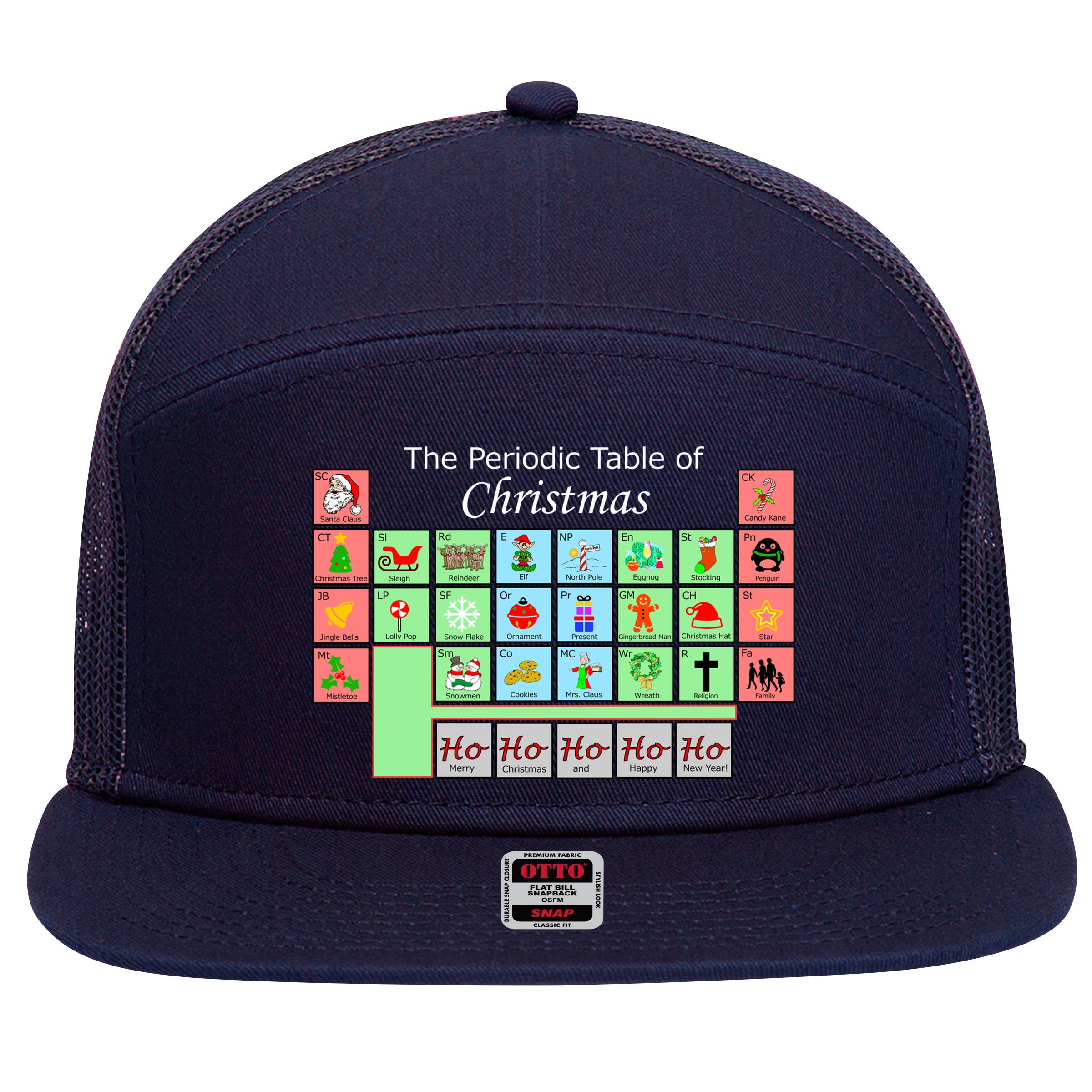 The Periodic Table Of Christmas Elements 7 Panel Mesh Trucker Snapback Hat