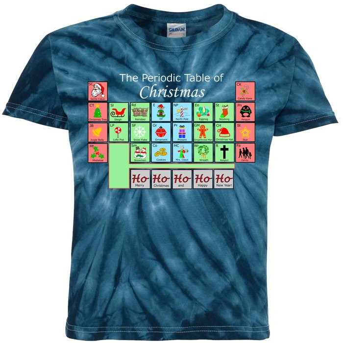 The Periodic Table Of Christmas Elements Kids Tie-Dye T-Shirt