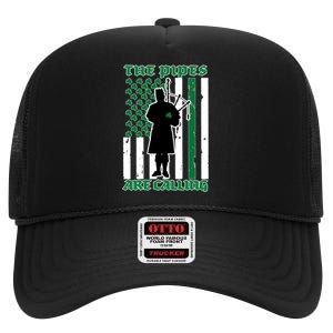 The Piped Are Call St Pattys Day Irish Flag High Crown Mesh Back Trucker Hat