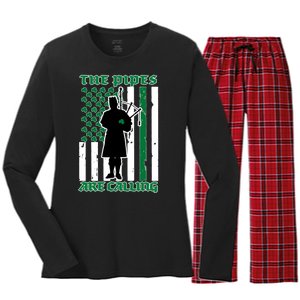 The Piped Are Call St Pattys Day Irish Flag Women's Long Sleeve Flannel Pajama Set 