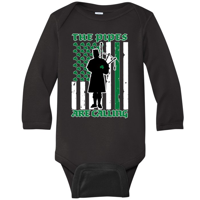 The Piped Are Call St Pattys Day Irish Flag Baby Long Sleeve Bodysuit