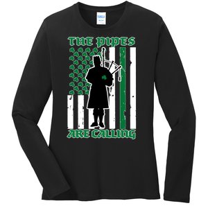 The Piped Are Call St Pattys Day Irish Flag Ladies Long Sleeve Shirt