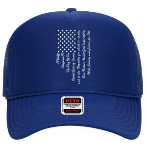 The Pledge of Allegiance American Flag High Crown Mesh Back Trucker Hat