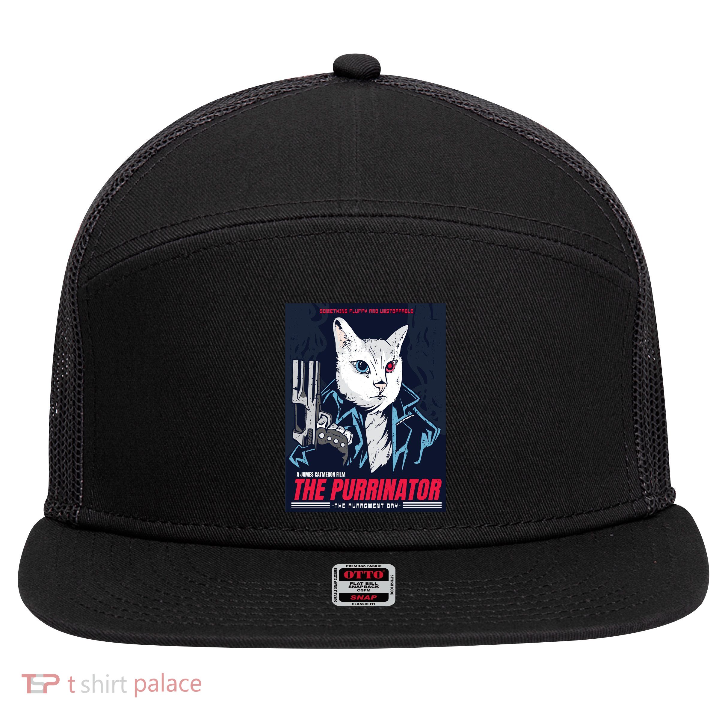 The Purrinator Film 7 Panel Mesh Trucker Snapback Hat