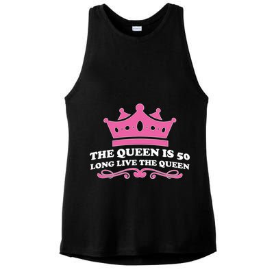 The Queen Is 50 Funny 50th Birthday Ladies PosiCharge Tri-Blend Wicking Tank